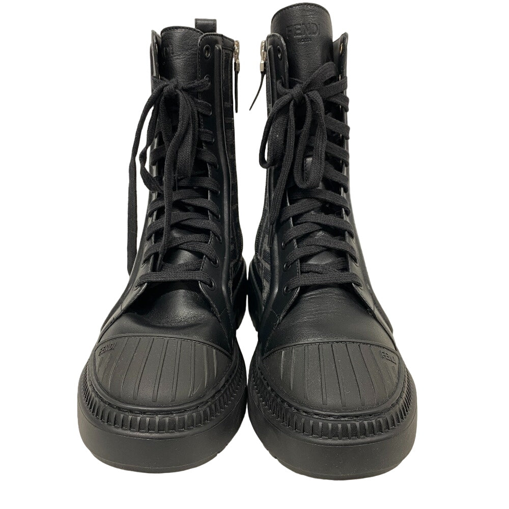 FENDI boots canvas black Short Boots Biker Boots Domino Women 38 Used Authentic