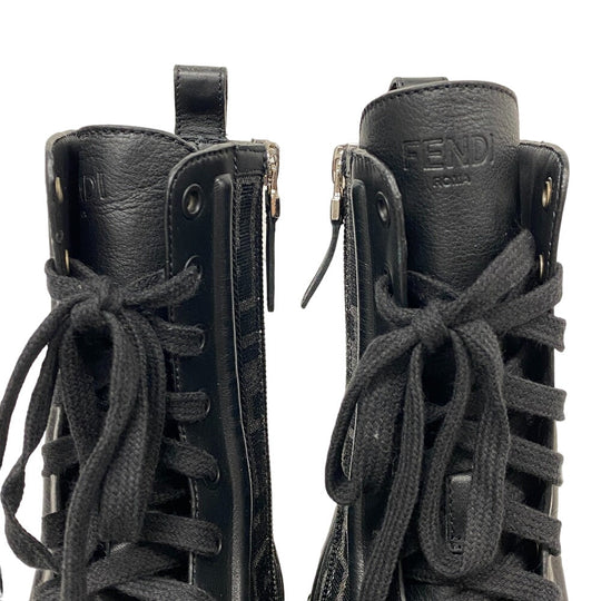 FENDI boots canvas black Short Boots Biker Boots Domino Women 38 Used Authentic