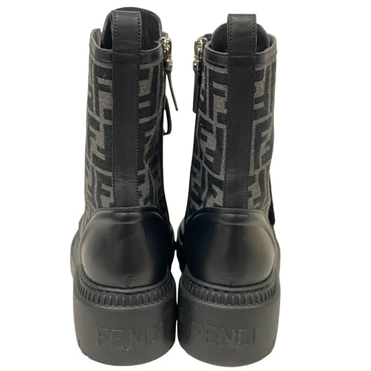FENDI boots canvas black Short Boots Biker Boots Domino Women 38 Used Authentic