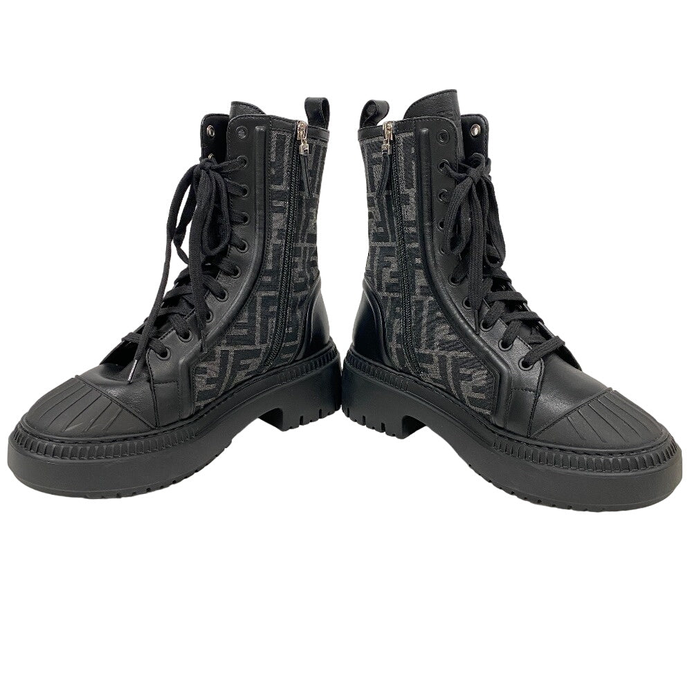 FENDI boots canvas black Short Boots Biker Boots Domino Women 38 Used Authentic