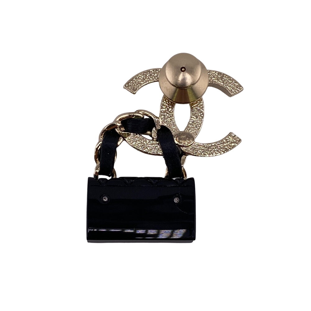CHANEL Brooch Gold Plated black B23C Matrasse Turnlock COCO Mark Women Used Authentic