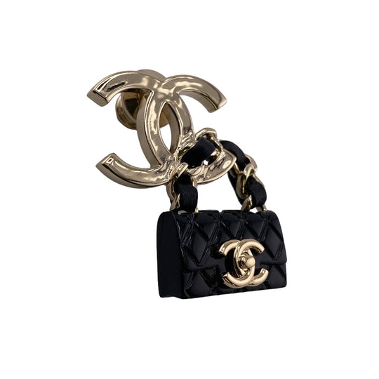 CHANEL Brooch Gold Plated black B23C Matrasse Turnlock COCO Mark Women Used Authentic