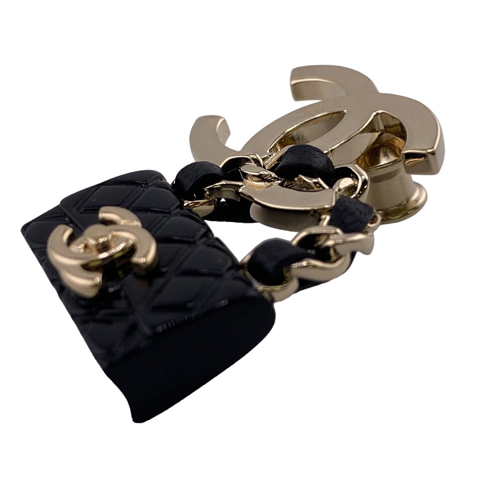 CHANEL Brooch Gold Plated black B23C Matrasse Turnlock COCO Mark Women Used Authentic