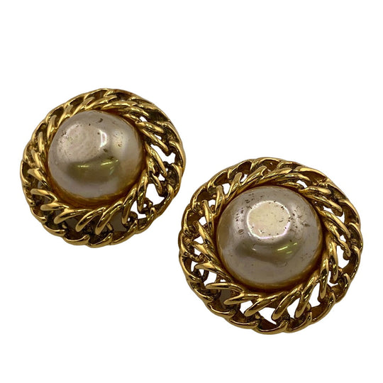 CHANEL Earring Gold Plated gold Fake pearl Women Used Authentic