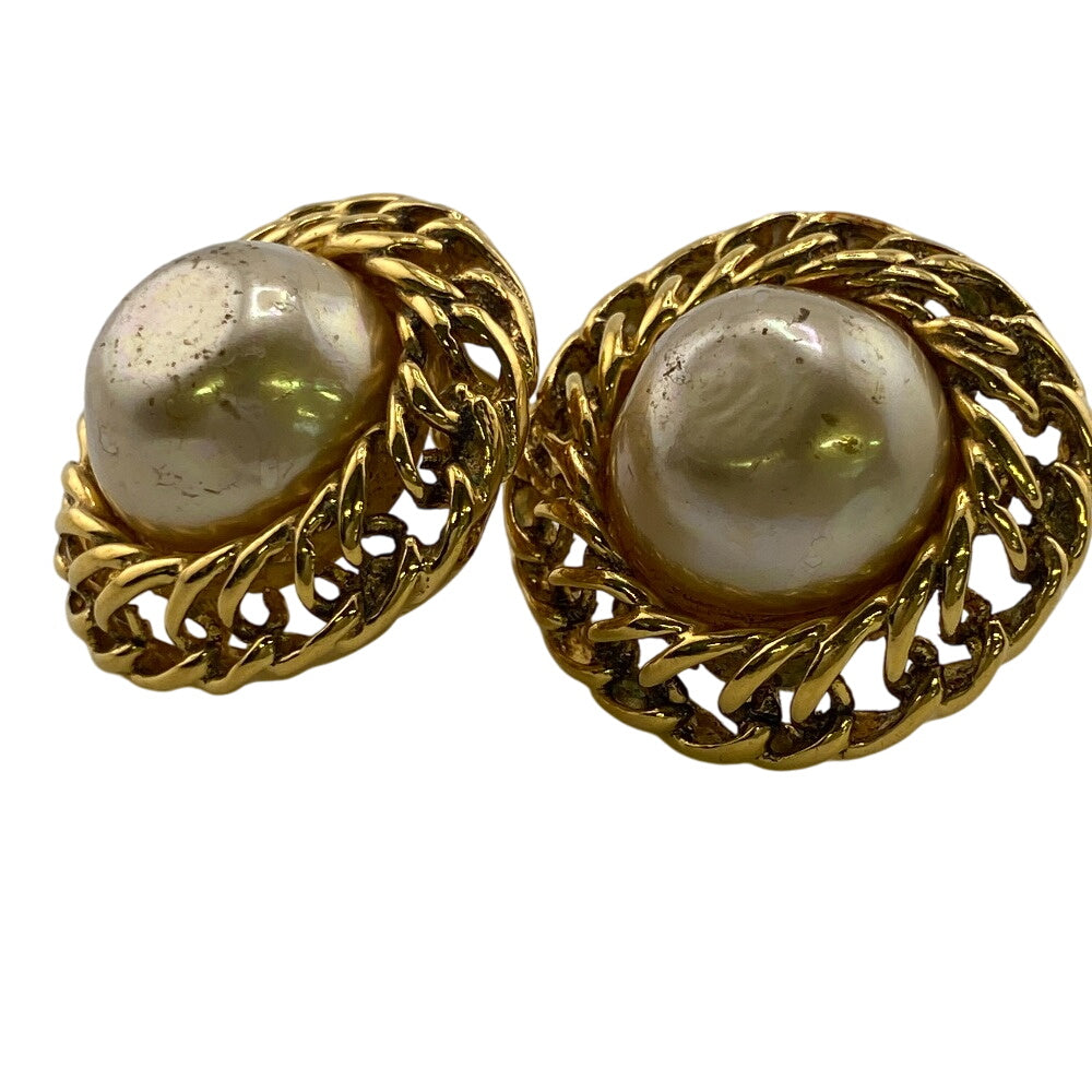 CHANEL Earring Gold Plated gold Fake pearl Women Used Authentic