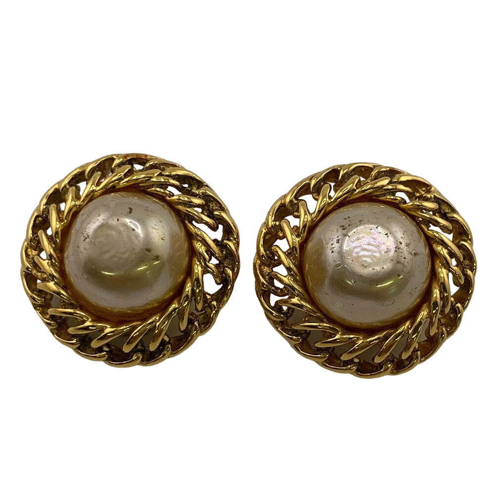CHANEL Earring Gold Plated gold Fake pearl Women Used Authentic