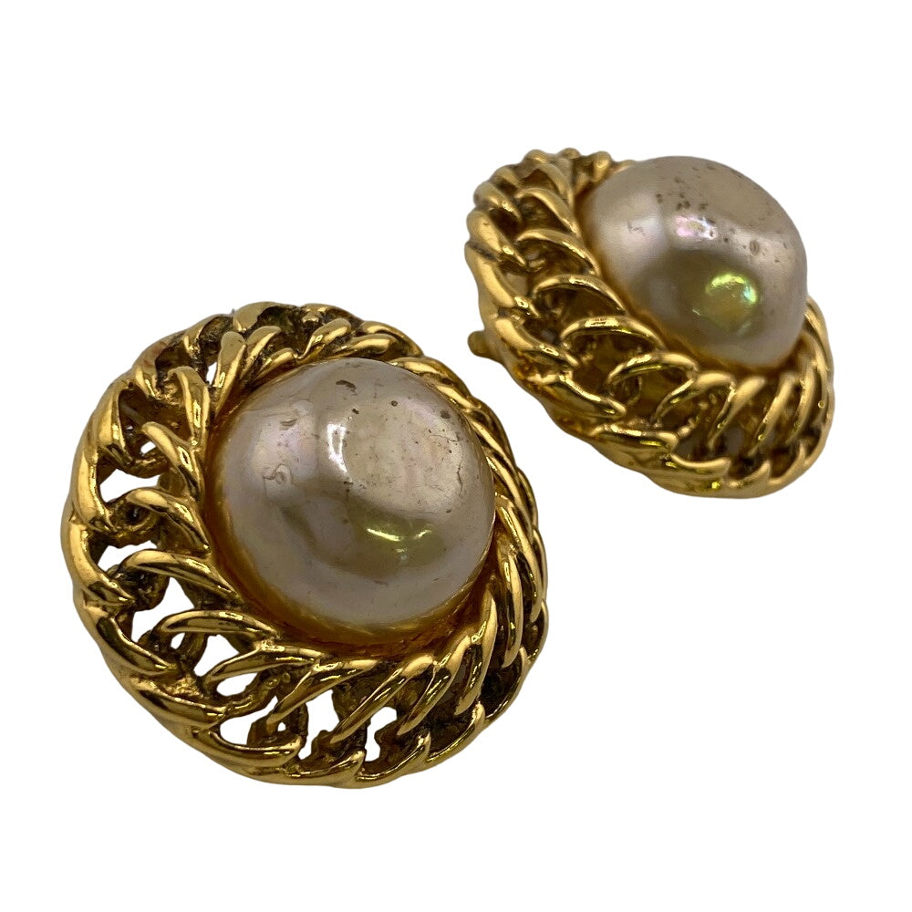 CHANEL Earring Gold Plated gold Fake pearl Women Used Authentic