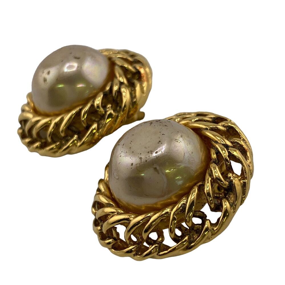 CHANEL Earring Gold Plated gold Fake pearl Women Used Authentic
