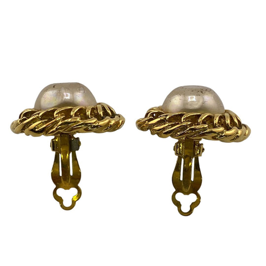 CHANEL Earring Gold Plated gold Fake pearl Women Used Authentic