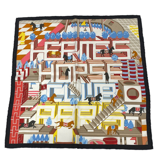 HERMES scarf silk multicolor Carre45 Gavroche Horse Club Detail Women Used Authentic