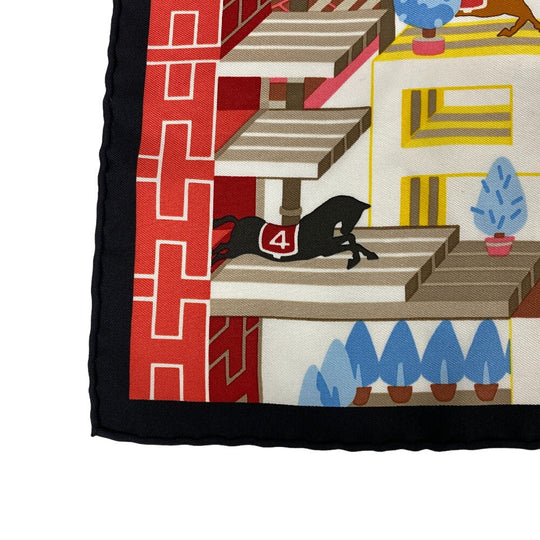HERMES scarf silk multicolor Carre45 Gavroche Horse Club Detail Women Used Authentic
