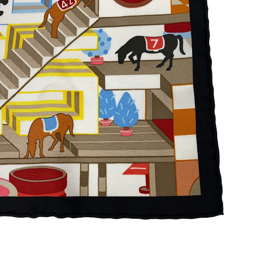 HERMES scarf silk multicolor Carre45 Gavroche Horse Club Detail Women Used Authentic