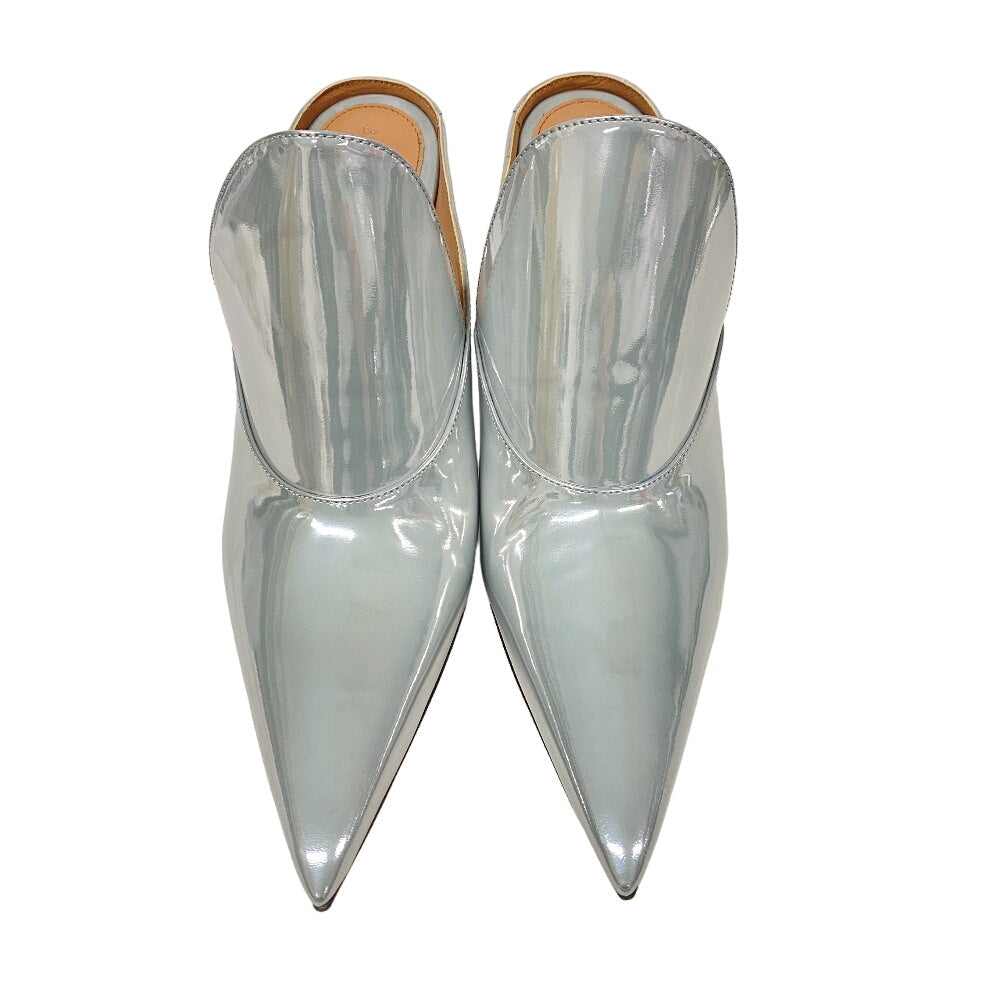 BOTTEGAVENETA Mule Patent leather Silver Wedge heel Laminated leather Rocket Women 37 Used Authentic