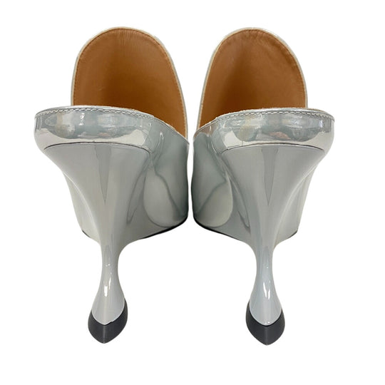 BOTTEGAVENETA Mule Patent leather Silver Wedge heel Laminated leather Rocket Women 37 Used Authentic