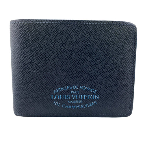 LOUIS VUITTON Bill Compartment M30381 leather Navy Taiga Portefeuille Multripru mens Used Authentic
