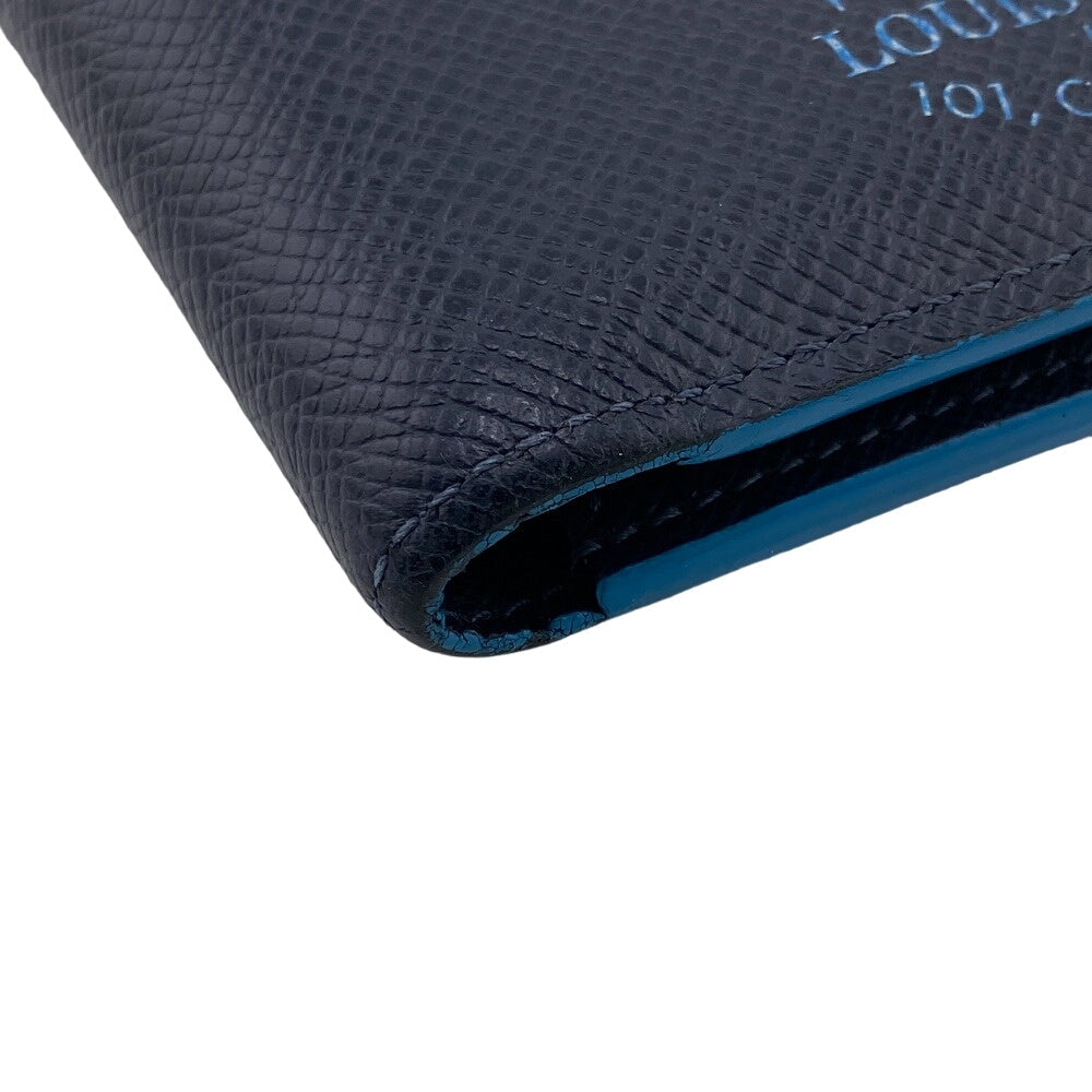LOUIS VUITTON Bill Compartment M30381 leather Navy Taiga Portefeuille Multripru mens Used Authentic