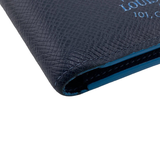 LOUIS VUITTON Bill Compartment M30381 leather Navy Taiga Portefeuille Multripru mens Used Authentic