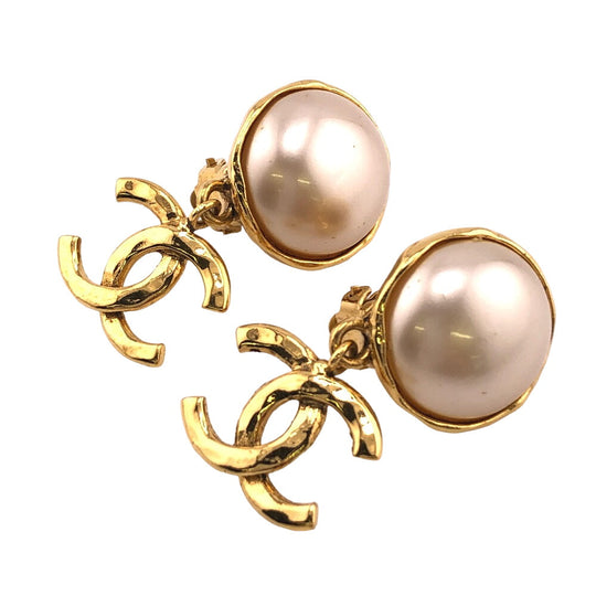 CHANEL Earring Gold Plated gold 94P Fake pearl COCO Mark Women Used Authentic