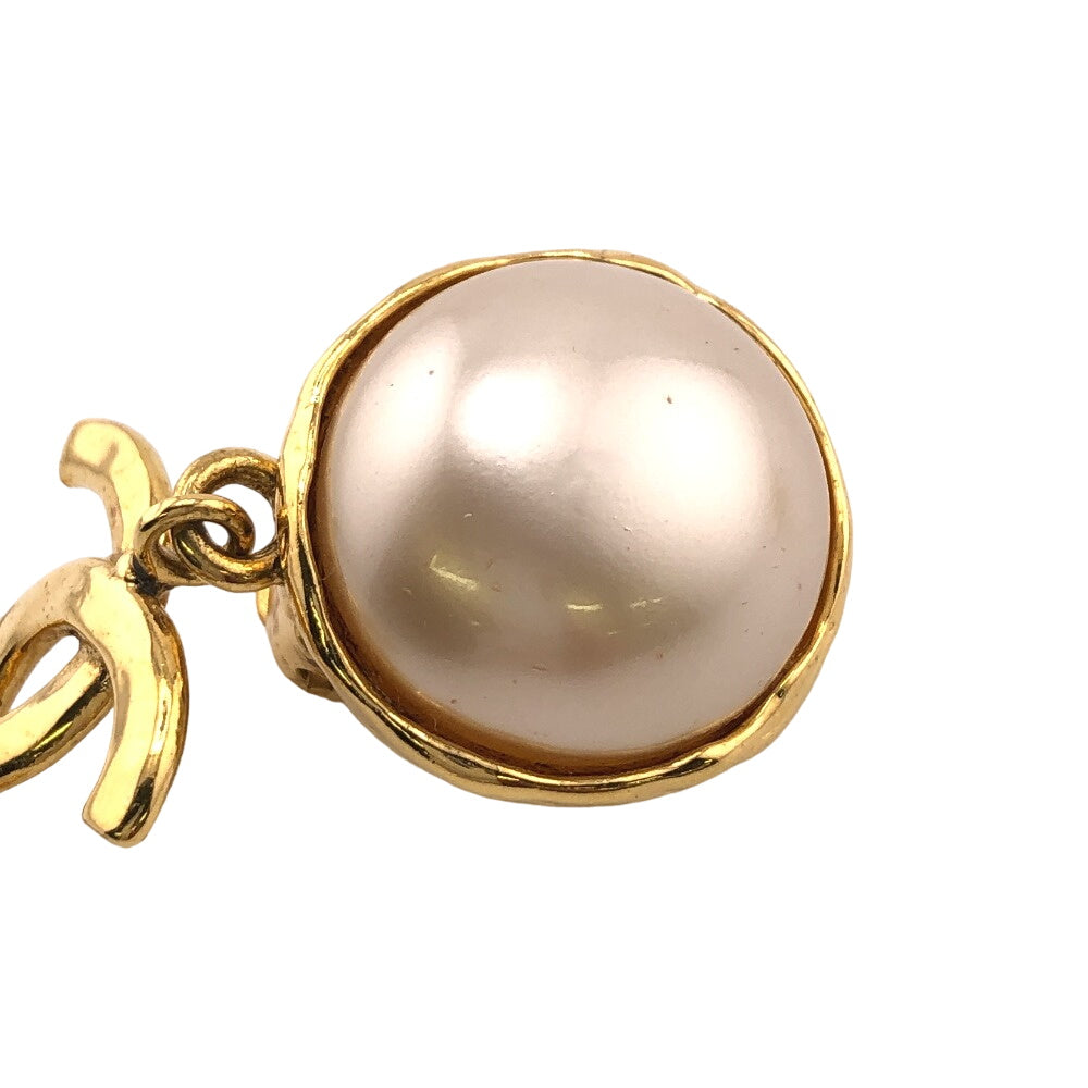 CHANEL Earring Gold Plated gold 94P Fake pearl COCO Mark Women Used Authentic