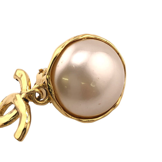 CHANEL Earring Gold Plated gold 94P Fake pearl COCO Mark Women Used Authentic
