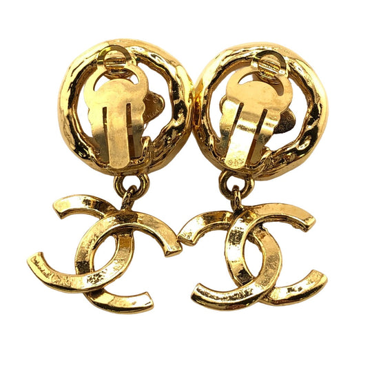 CHANEL Earring Gold Plated gold 94P Fake pearl COCO Mark Women Used Authentic