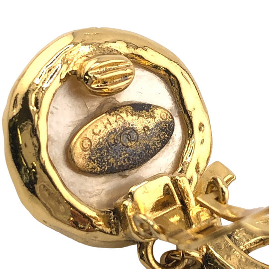 CHANEL Earring Gold Plated gold 94P Fake pearl COCO Mark Women Used Authentic