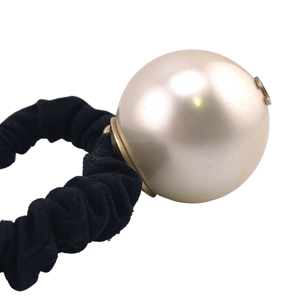 CHANEL hair accessory Gold Plated black Hair tie F21V Fake pearl COCO Mark Women Used Authentic