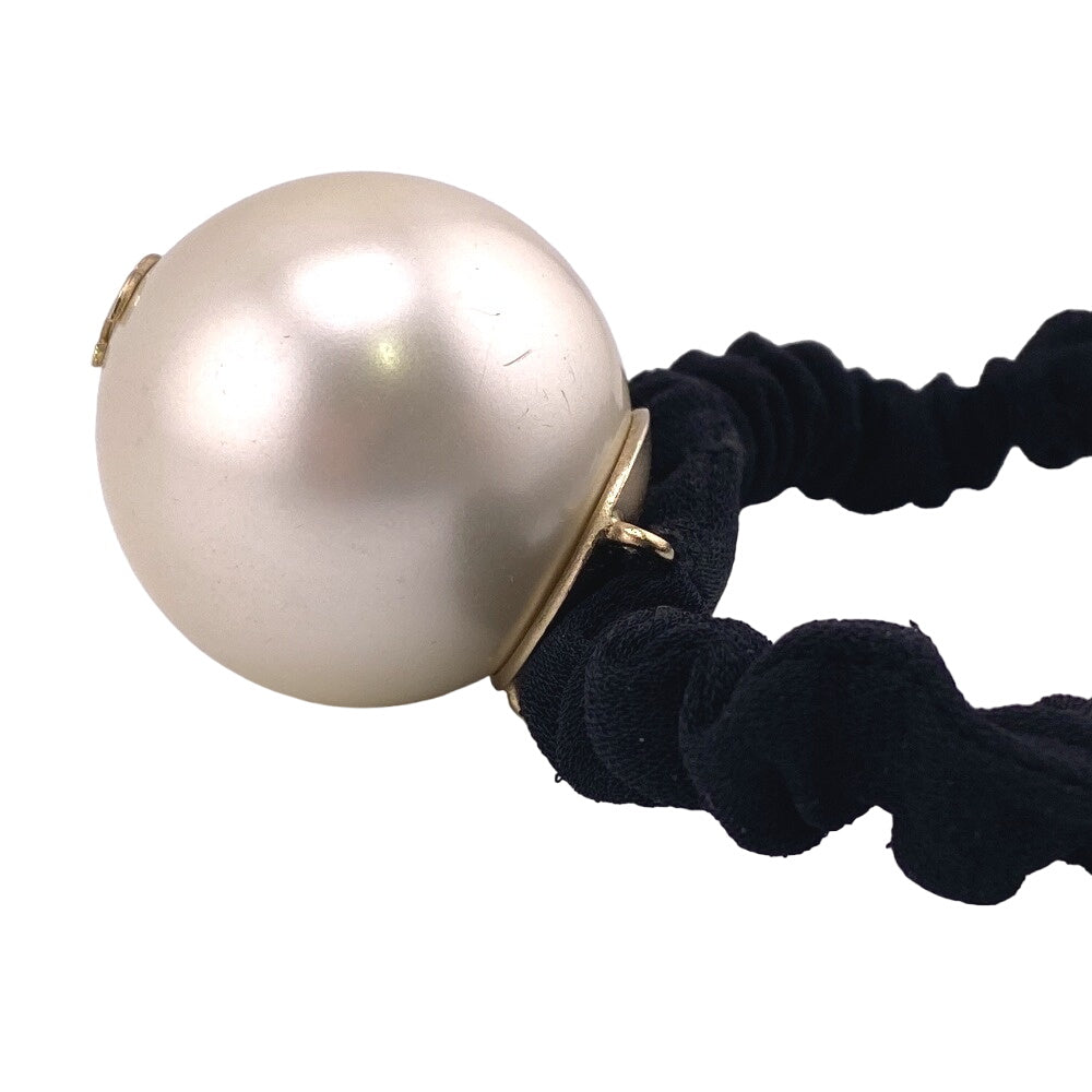 CHANEL hair accessory Gold Plated black Hair tie F21V Fake pearl COCO Mark Women Used Authentic