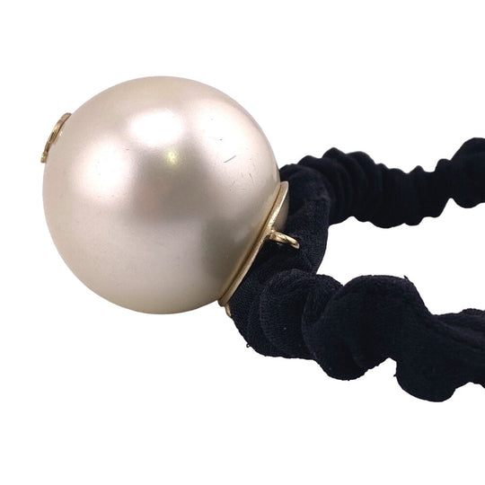 CHANEL hair accessory Gold Plated black Hair tie F21V Fake pearl COCO Mark Women Used Authentic