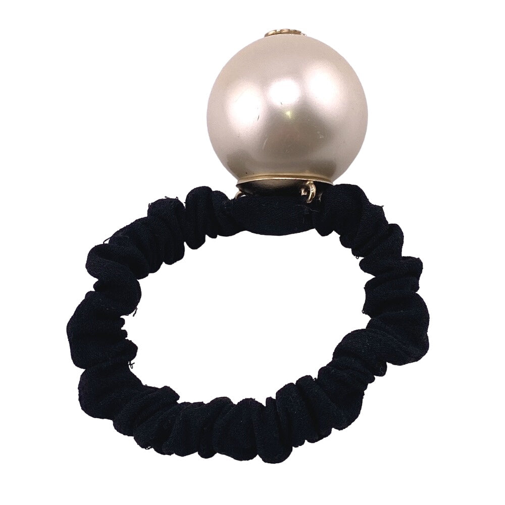 CHANEL hair accessory Gold Plated black Hair tie F21V Fake pearl COCO Mark Women Used Authentic