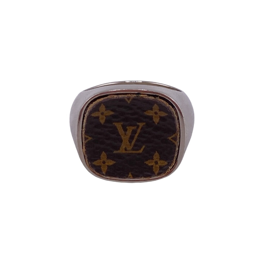 LOUIS VUITTON Ring M00515 Leather, Metal Silver Berg Monogram Padlock mens M Used Authentic