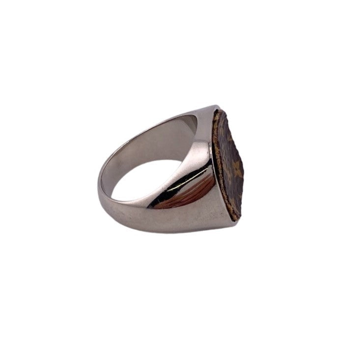 LOUIS VUITTON Ring M00515 Leather, Metal Silver Berg Monogram Padlock mens M Used Authentic