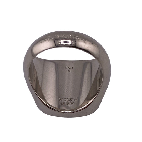 LOUIS VUITTON Ring M00515 Leather, Metal Silver Berg Monogram Padlock mens M Used Authentic