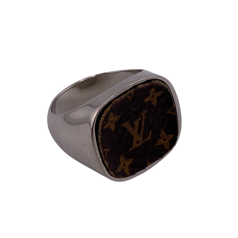 LOUIS VUITTON Ring M00515 Leather, Metal Silver Berg Monogram Padlock mens M Used Authentic