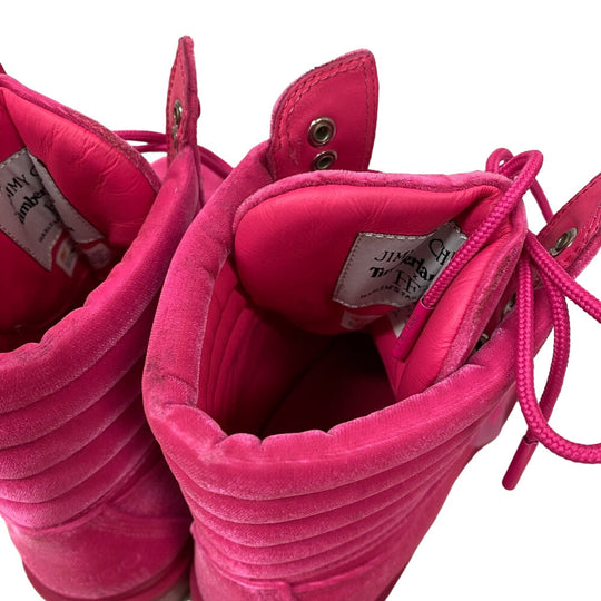 JIMMY CHOO boots leather pink Timberland Short Boots JC logo Women 8.5 Used Authentic