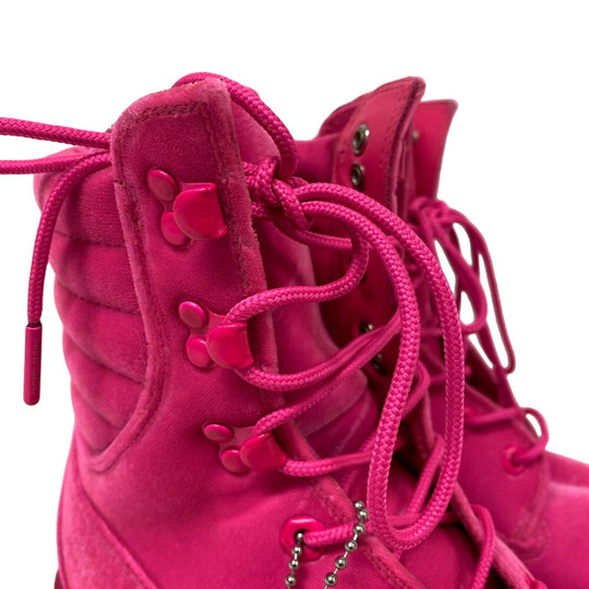 JIMMY CHOO boots leather pink Timberland Short Boots JC logo Women 8.5 Used Authentic