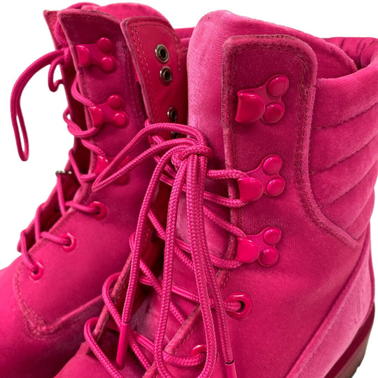 JIMMY CHOO boots leather pink Timberland Short Boots JC logo Women 8.5 Used Authentic