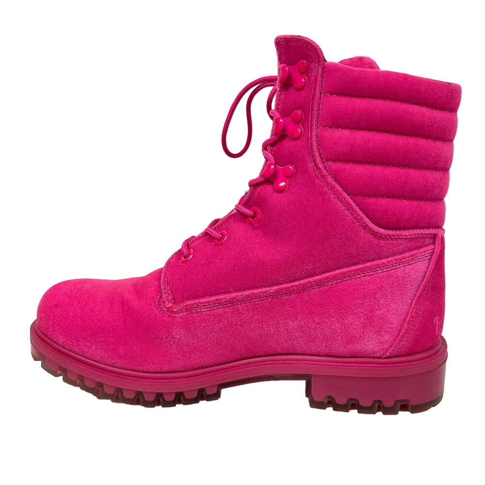 JIMMY CHOO boots leather pink Timberland Short Boots JC logo Women 8.5 Used Authentic