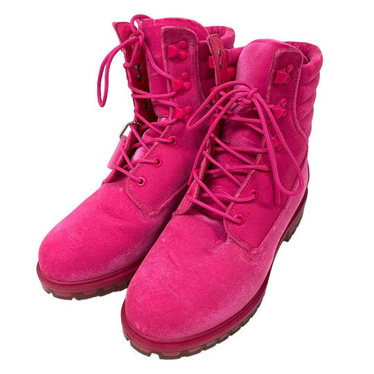JIMMY CHOO boots leather pink Timberland Short Boots JC logo Women 8.5 Used Authentic