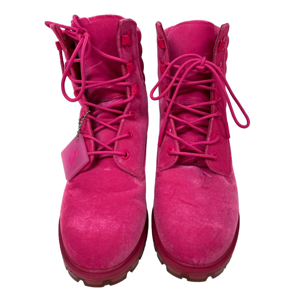 JIMMY CHOO boots leather pink Timberland Short Boots JC logo Women 8.5 Used Authentic