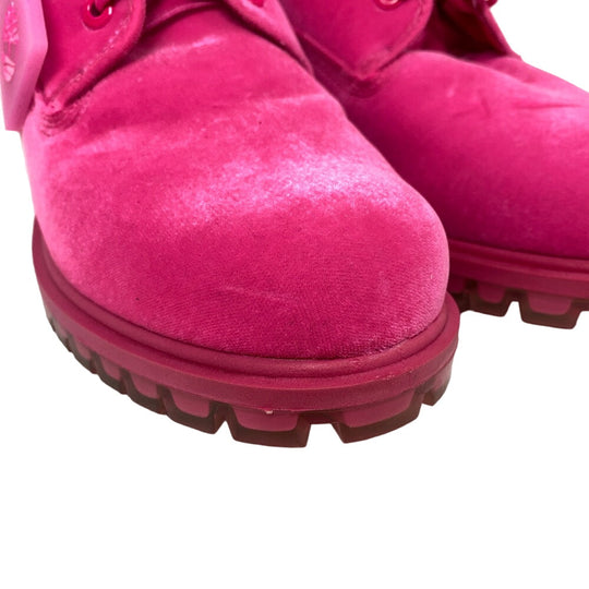 JIMMY CHOO boots leather pink Timberland Short Boots JC logo Women 8.5 Used Authentic