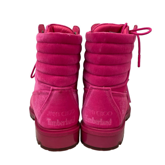 JIMMY CHOO boots leather pink Timberland Short Boots JC logo Women 8.5 Used Authentic