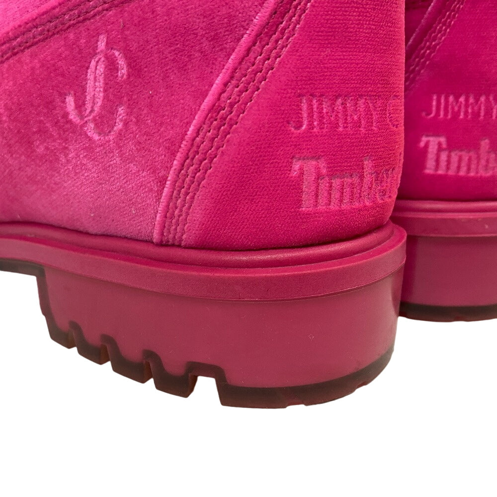 JIMMY CHOO boots leather pink Timberland Short Boots JC logo Women 8.5 Used Authentic