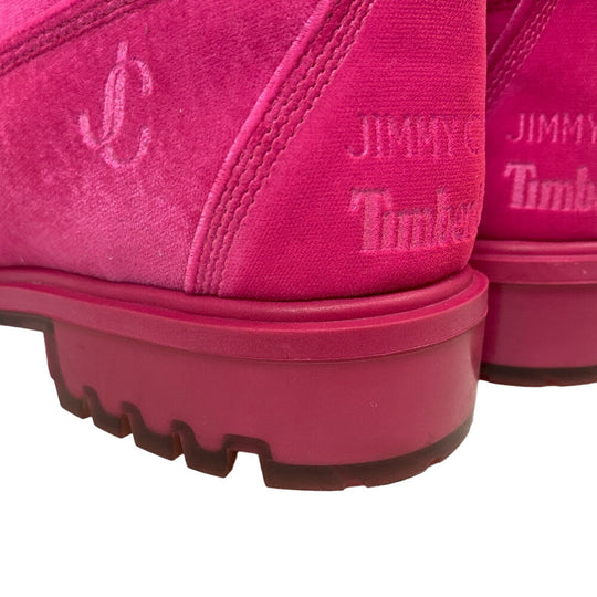 JIMMY CHOO boots leather pink Timberland Short Boots JC logo Women 8.5 Used Authentic