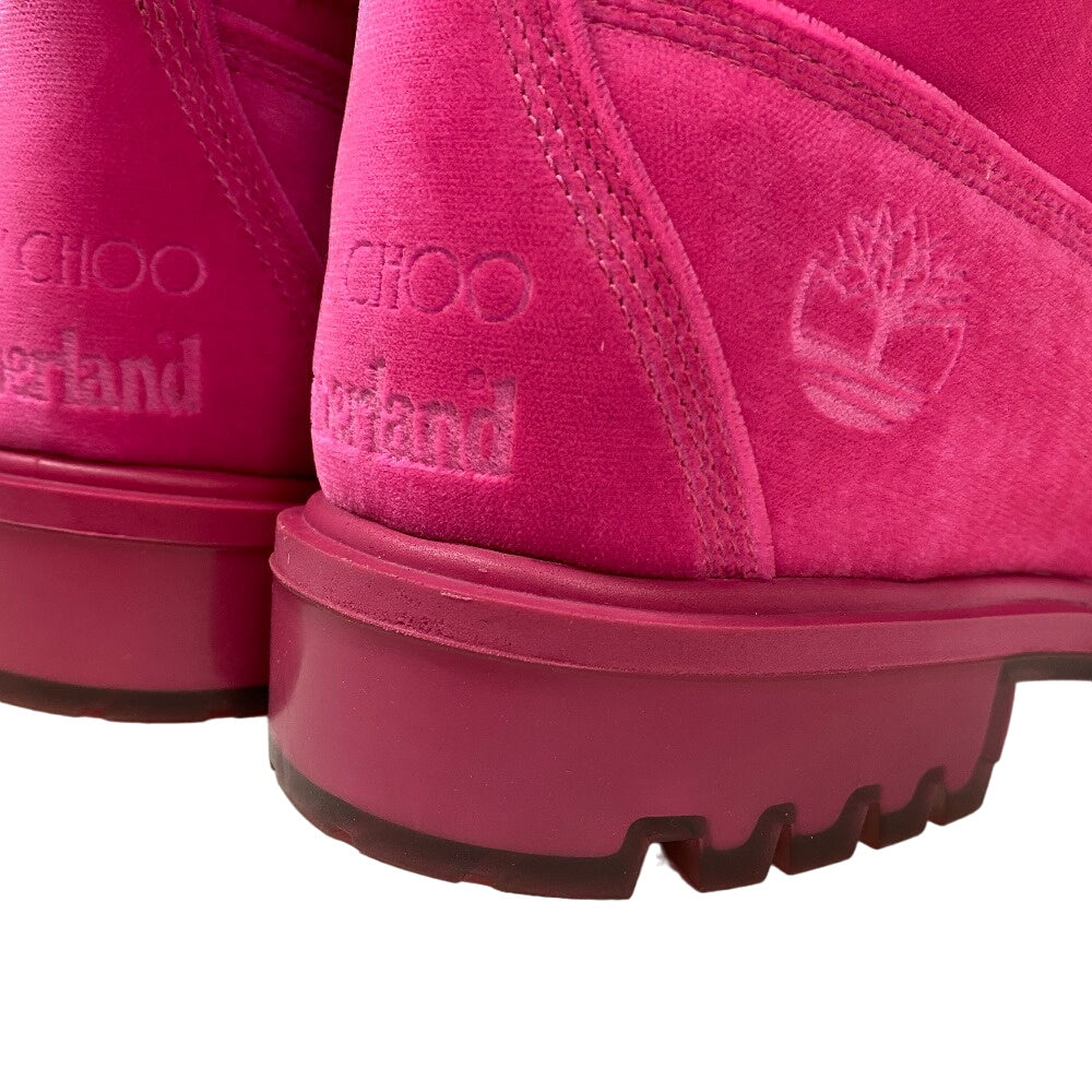 JIMMY CHOO boots leather pink Timberland Short Boots JC logo Women 8.5 Used Authentic