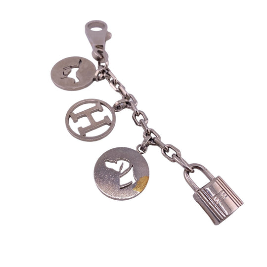 HERMES charm Gold Plated Silver key ring Amulet 4 Women Used Authentic