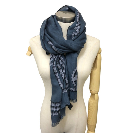 HERMES Stall Cashmere, Silk Navy Cheval Dechaine Women Used Authentic