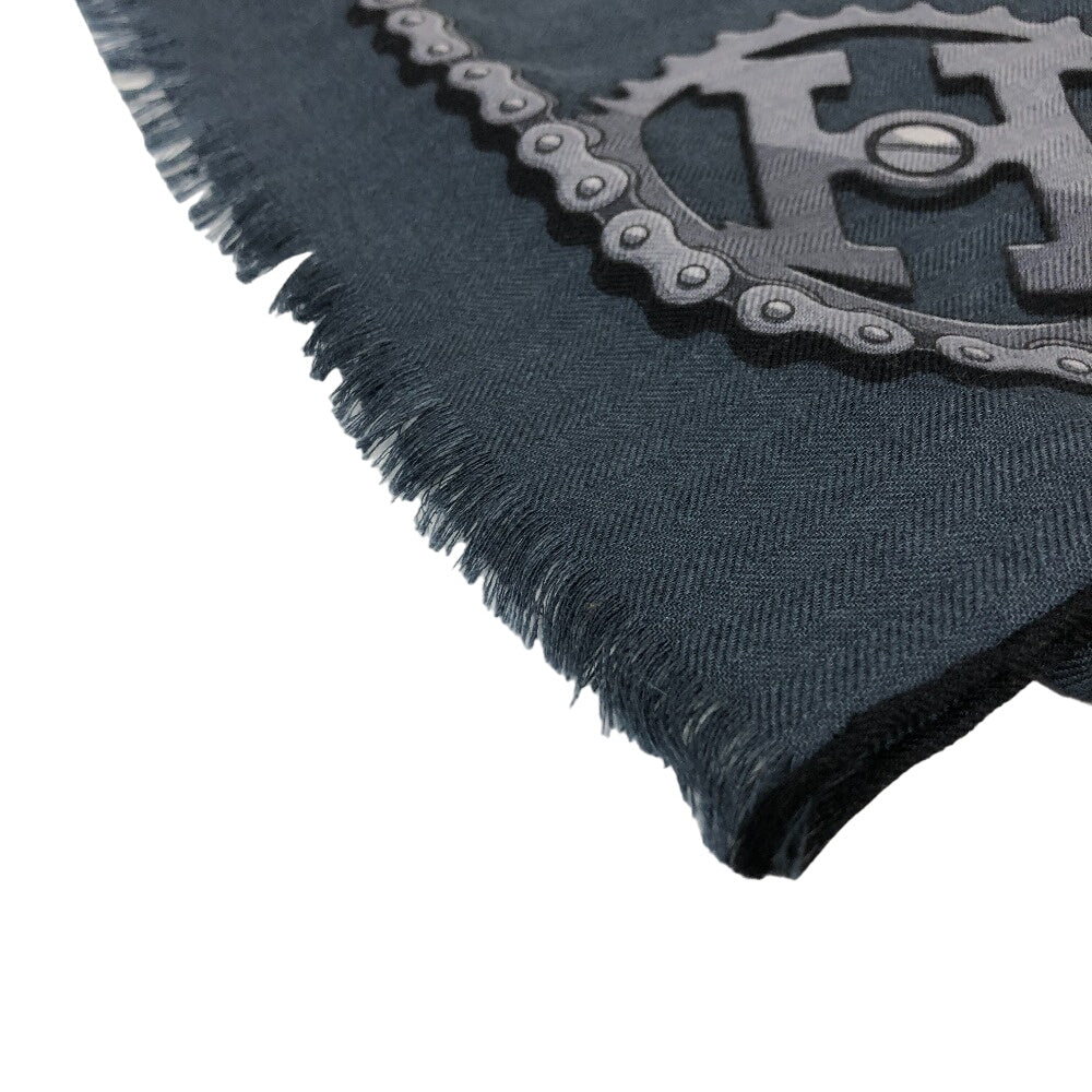 HERMES Stall Cashmere, Silk Navy Cheval Dechaine Women Used Authentic