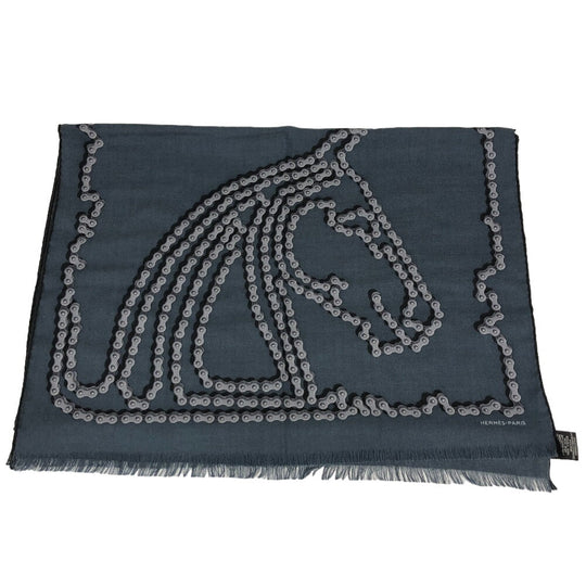 HERMES Stall Cashmere, Silk Navy Cheval Dechaine Women Used Authentic