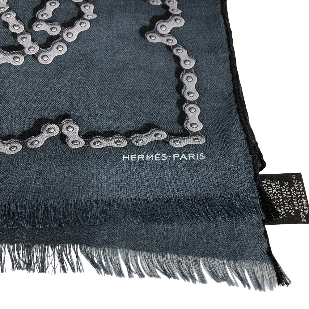 HERMES Stall Cashmere, Silk Navy Cheval Dechaine Women Used Authentic